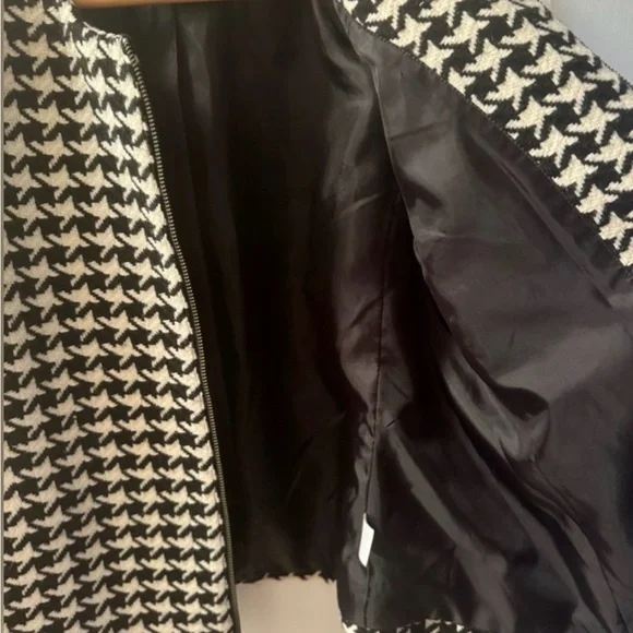Talbots Wool Blend Black & White Houndstooth Blazer Zip Front lined - Picture 7 of 8